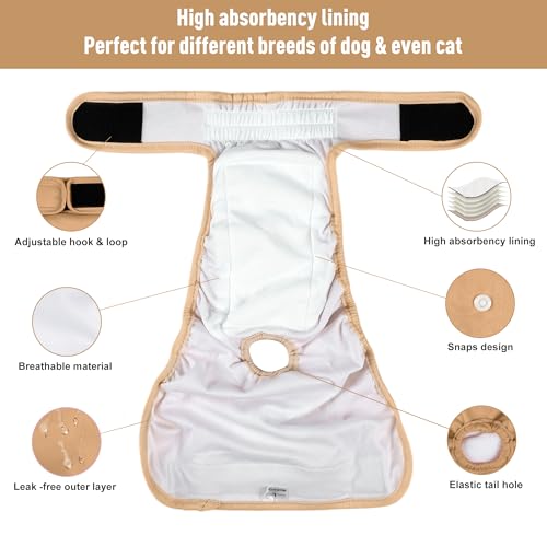 Image of Dog Diapers 5 Pack,Washable Female Diaper for Doggie,Highly Absorbent Dog Diaper,Adjustable Leakproof Puppy Diapers Skirt for Heat,Incontinence,Period Doggy Nappies