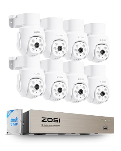 Image of ZOSI 5MP Wired Security Camera System, AI Human Vehicle Detection, Audio Recording, Night Vision, 8pcs 5MP 360 Pan /Tilt Weatherproof Cameras, H.265+ 8CH DVR with 1TB HDD for 24 /7 Home Surveillance