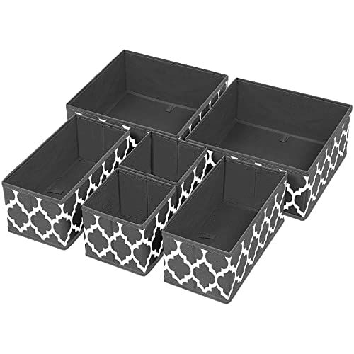 homyfort Underwear Drawer Organizer for Clothing - Fabric Drawer Dividers Box, Foldable Dresser Basket Storage Bins for Bra, Socks, Lingerie, Baby Clothes, Bedroom, Set of 6 (Grey Lantern Printing)