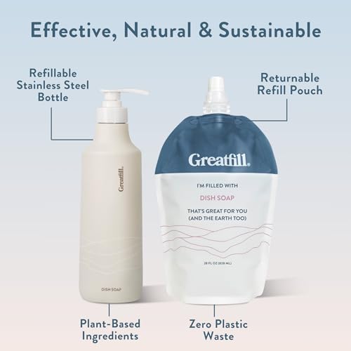 Image of Dish Soap Refill, Grapefruit and Mandarin, All-Natural & Eco-Friendly Ingredients, Enriched with Essential Oils, Returnable Refill Pouch (28oz, Pack of 2)