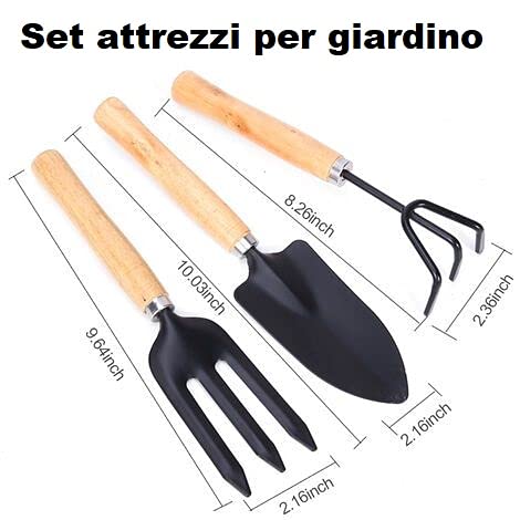 V&AMYA Set 3 Pezzi Utensili da Giardino - Attrezzi per Giardino - Set Giardinaggio 3 Accessori - 2 Rastrelli e 1 Paletta