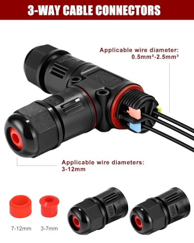 Cexovo 4 Stück Kabelverbinder Wasserdicht 3-Polig IP68 Erdkabel Verteilerdose Wasserdicht für Ø3-12mm Kabeldurchmesser, IP68 Verbindungsmuffe