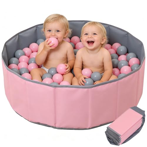 Image of CLIUNT Baby Ball Pit, 80CM Foldable Kid Balls Pool Round Playpen, Dog Pool Pit for Kid or Pet, Without Ball Pit Balls (Pink)