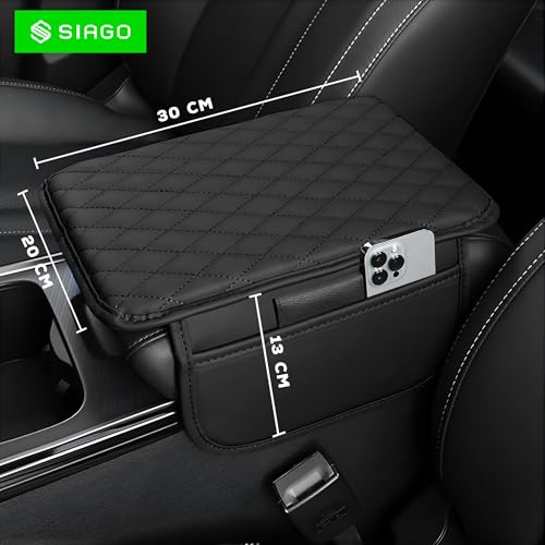 Image of SIAGO Car Armrest Cover Cushion with Storage Bags | Soft Center Console Protector Pad | Non-Slip, Waterproof & Durable | Universal Fit for Cars, SUVs & Trucks (Black) SIA144