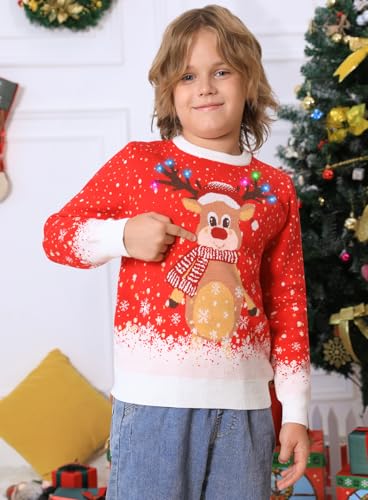 Boys Girls Ugly Christmas Sweater Kids LED Light Up Ugly Sweaters for 7-14 Years3