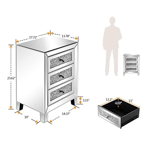 Vingli Mirrored Nightstand Set Of 2 Silver Side/End Tables For Living Room Contemporary Night Table Mirror Bedroom Furniture Set Glass Dresser #TOP3