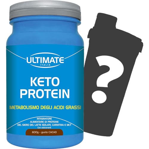 ULTIMATE Keto Protein - Barattolo da 600g, Gusto Cacao, Senza Glutine - Integratore di Proteine con Cofattori Dimagranti, Adatto Ad Un Dieta Chetogenica + SHAKER IN OMAGGIO