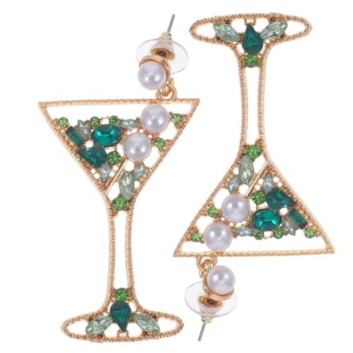 VALICLUD Boucles D'oreilles Pendantes En Verre à Vin, Imitation Perle Et Cristaux, Couleur Verte, Paire Pour Femmes, Bijoux Décoratifs Créatifs Pour Soirée Et Fête