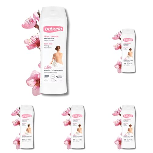 Babaria - Crema Reafirmante Corporal | Crema Hidratante Corporal Y Firmeza | Body Milk Para Pieles Sensibles | Aloe Vera Y Vitamina E | Rápida Absorción - 400 Ml (Paquete de 5)