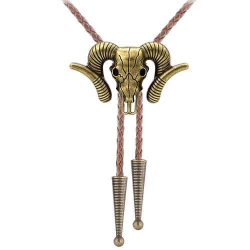 Image of Jeilwiy Bolo Tie for Men Western Cowboy Tie Necklace Gold Bolo Tie Leather Necktie Halloween Tie Accessories for Women