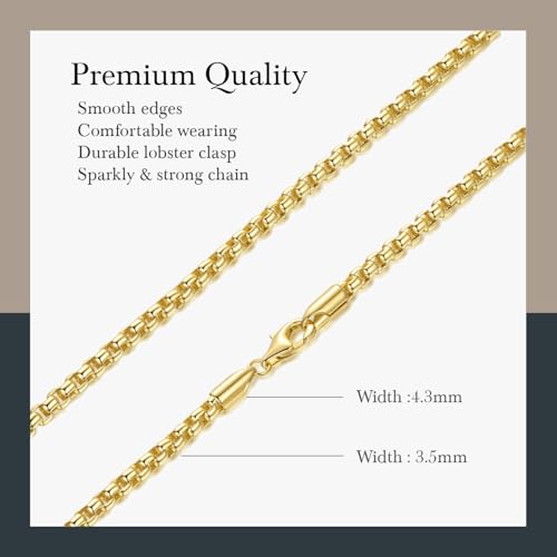 14K Gold Chain for Women Mens Necklace Chains 14K Gold Necklaces for Men Womens Necklaces 3.5mm Box Chain Necklace for Women Jewelry for Womens 16-30 in2