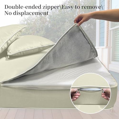 Image of Outdoor Daybed Cushion Cover Twin,Daybed Mattress Bolster Pillow Fitted Sheet Cover,Twin Size Outdoor Daybed Cushion Covers (Beige, 75 * 39 * 6in)