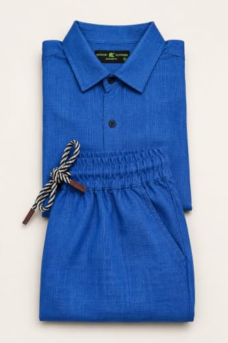 Image of Men's Premium Linen Co-Ord Set | Regular Fit Full Sleeve Solid Shirt with Drawstring Trouser | Breathable Linen Casual Outfit for Summer, Travel, Beach, Vacation & Daily