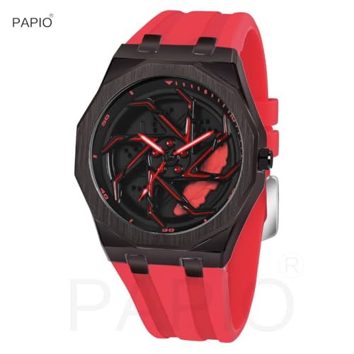Image of PAPIO Men's Sports Watch, Black Case with Interchangeable Silicone Straps, Geometric Pattern Dial, Multiple Colors Available