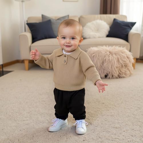 Toddler Baby Boy Collared Sweater Solid Long Sleeve Quarter Button Up Chunky Knit Pullover Tops Infant Fall/Winter Clothes3