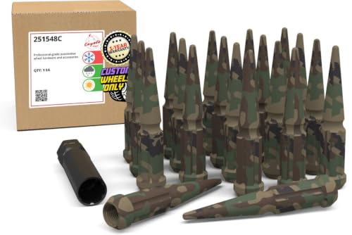 Image of Wheel Accessories Parts 20 Pcs + 1 Key M14x1.50 14x1.50 Thread Spike Spline 4.40 inch Long Lug Nuts Camo Truck Spline Hex Fits Chevy C1500 | GMC 1500 | RAM 1500 Classic | Jeep Wrangler