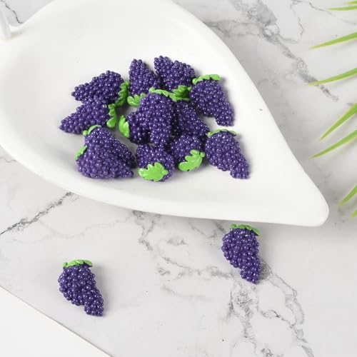 Miniature Artificial Grapes, 15 Pcs Resin Simulation Grapes Artificial Mini Fruits for Home Mini Kitchen Cabinet Props DIY Crafts Decor, Dark Purple - Image 6