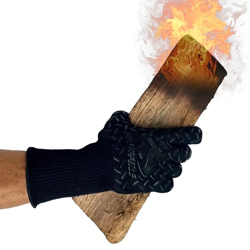 BlueFire Gloves Manoplas de horno para parrilla de barbacoa con la más alta resistencia al calor EN407 certificado de laboratorio (XL, negro/negro)
