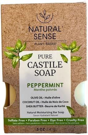 Natural Sense Pure Castile Soap – Pepermint with Olive Oil, Coconut Oil, and Shea Butter (1 Bar)