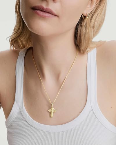 Gold Cross Necklaces for Women 14K Gold Cross Necklace for Women Crosses Pendant Necklaces for Womens Chain Gorgeous Lacework Type Design Crosses Necklace for Womens3