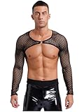 Évider haut court en résille transparent cache-maillots o anneau t-shirt à manches longues pour hommes