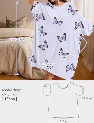 Image of KFUBUO Plus Size Nightgowns for Women Oversized Sleep Tshirts Dress Short Sleeves Sleepwear With Pocket Fit S-5XL