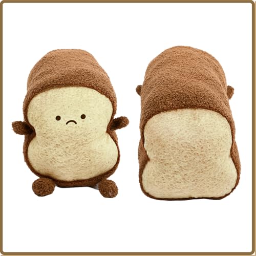 Image of DENTRUN Toast Plush Pillow, Soft Bread Shape Food Cushion for Hugging Decor | funny expression, sofa /bed cushion, soft plush, gift for kids /adults, room decor