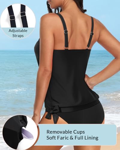 Image of Yonique Womens Blouson Tankini Top Only Loose Fit Swim Top No Bottom Modest Swimsuit