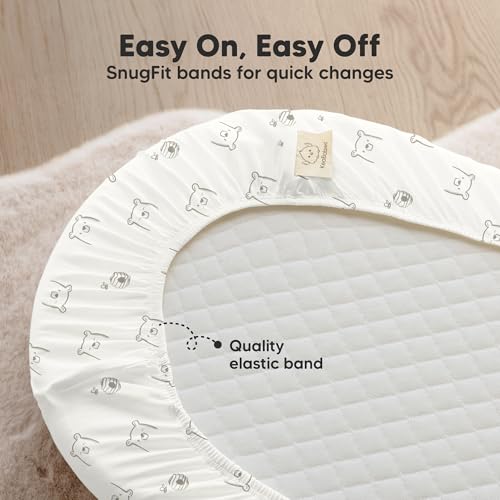 Image of 2-pk Waterproof Bassinet Sheets Girls, Boys, Cotton - 33x17 Universal Bassinet Mattress Pad Protector Cover,Compatible with Graco,Baby Delight,Chicco,Halo Bassinest Swivel Sleeper Fitted (Bumble Bear)