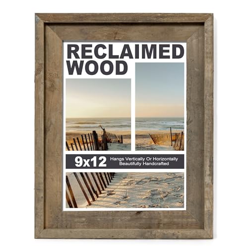 FLYJOE Rustic 9x12 Picture Frame, Reclaimed Barnwood Photo Frame with