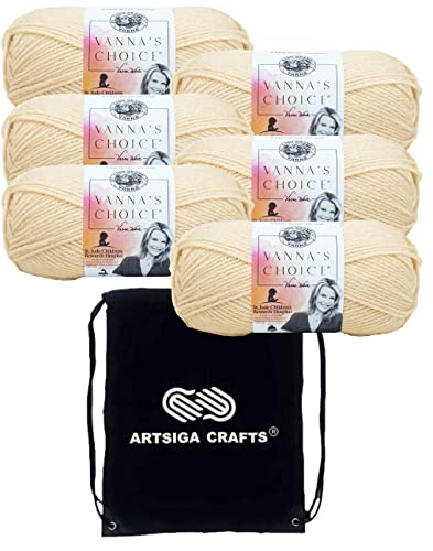 Image of Lion Brand Yarn Vanna'S Choice 860-123 Beige | 6 Skeins, Same Dye Lot, Project Bag, CYC #4 Worsted, 100% Acrylic, Ideal for Crochet, Knitting Blankets, Hats, Scarves