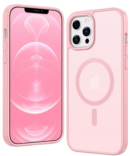 Image of FNTCASE for iPhone 12 Pro-Max Case: Matte Magnetic Phone Cases Compatible with Magsafe Slim Anti Yellowing Military Grade Drop Protection Rugged Protective Translucent Cell Phone Cover (C-Pink)