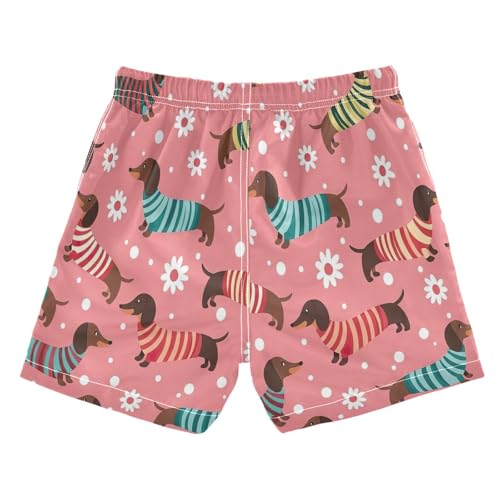 Swimming Trunks for Kids, Anti Chafe Swim Trunks Boys 2 T, Cute Cartoon Dachshunds Striped Colors2