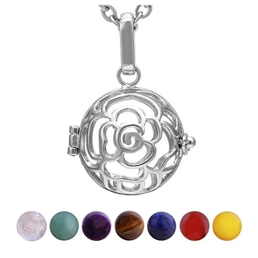 Morella Mujeres Collar 70 cm Acero Inoxidable con Colgante Rosas y 7 Piedras Preciosas Gema Bolas de Chakra en Bolsa Der joyería