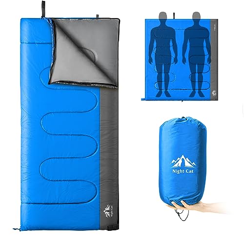 Night Cat Saco de Dormir de Camping Rectangulares para Adultos 3 Estaciones Portátil Ligero para Mochilero Senderismo Viajando al Aire Libre Recomendar 5℃-15℃ 80x190cm Cambiar a un Edredón o Manta