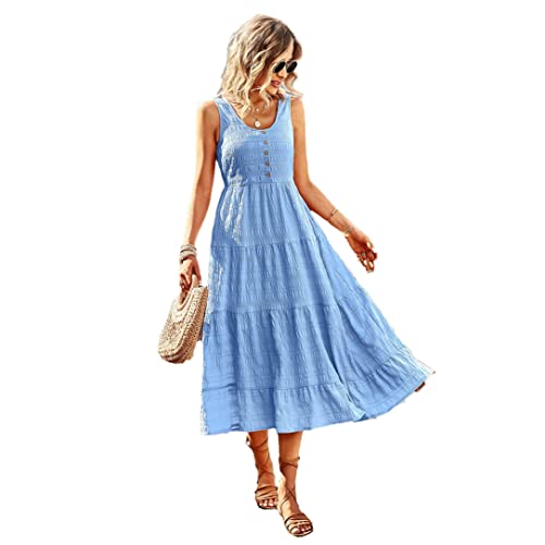Robe trapèze sans manches idéale pour vos sorties d'été bleu L femme