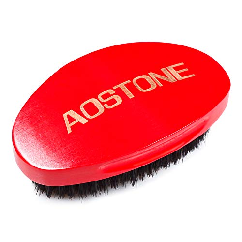 Aostone Wave Brush Medium Boar Bristles Hair brush-Designed for Thin and Normal Hair-Mens Curved Military Wave and Beard Brush-Great for 360 Waves
