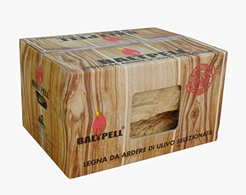 BALTPELL Legna Da Ardere di Ulivo Selezionata | Scatola da 10KG | Facile da Trasportare | Per Camini, Stufe, Barbecue | Ecologica & Non Sporca