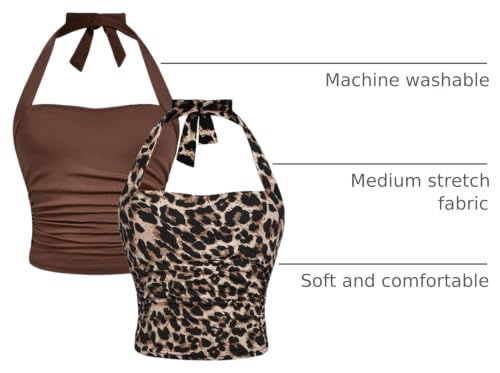 Image of SOLY HUX Girl's 2 Piece Halter Tank Top Leopard Print Ruched Tie Backless Sleeveless Y2k Tops