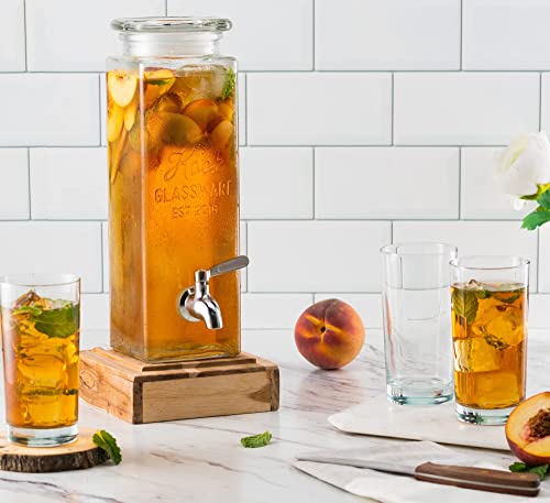 Kook Glass Drink Dispenser, With Leak-Proof Stainless Steel Spigot, Clear Rectangular Mason Jar, Beverage Storage For Fridge, For Water, Iced Tea, Sangria, Lemonade, 80 Oz #TOP2