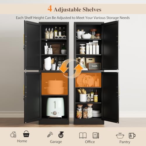 Image of Metal Locker Storage Cabinet Tall Narrow Storage Cabinets with 3 Adjustable Shelves and for Home Office, Living Room, Dining Room (Black 2 Door)