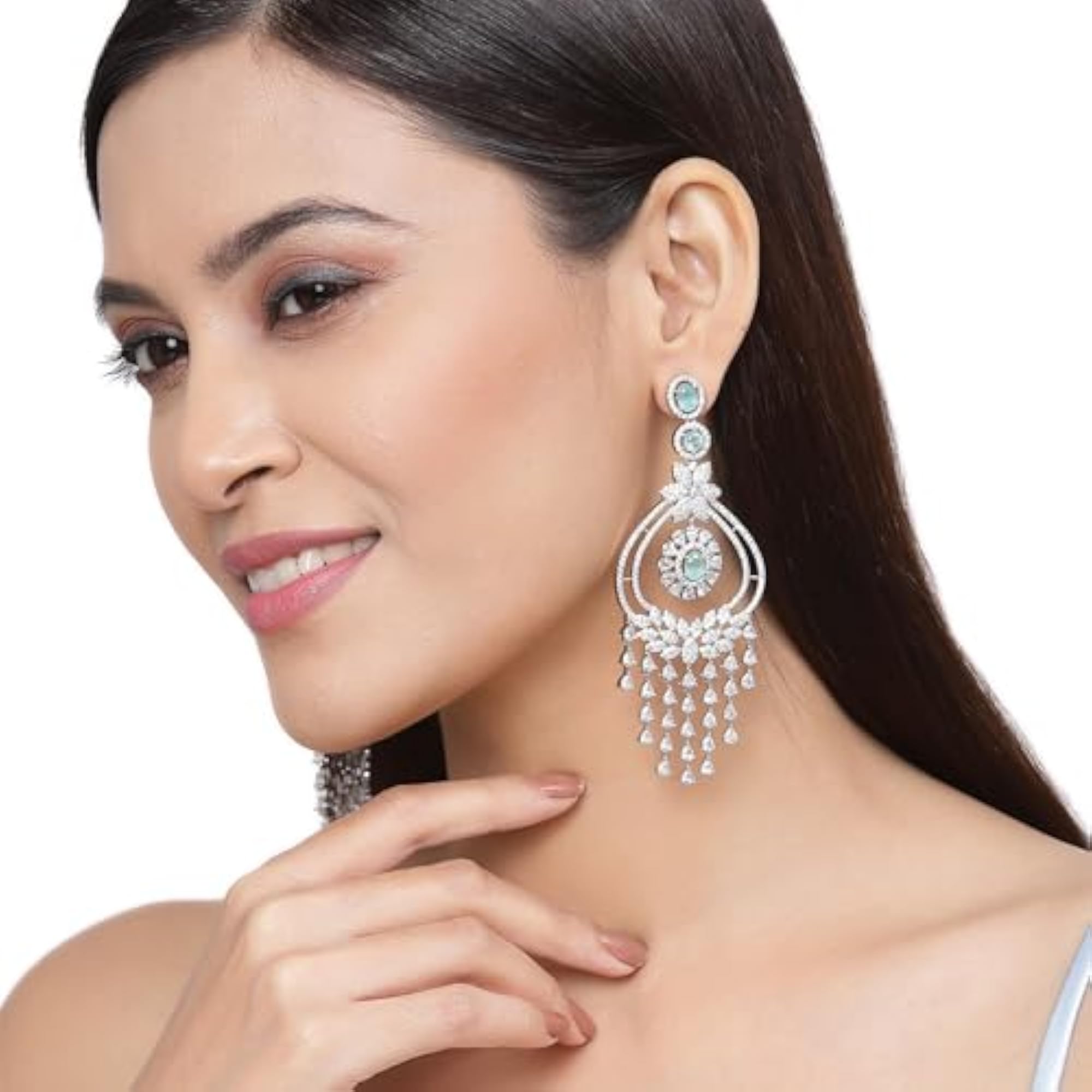 Rhodium-Plated Diamond Drop Earrings for ()