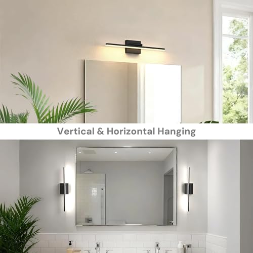 Image of L LOHAS LED 23.7-Inch Bathroom Vanity Light Bar Over Mirror, 180 Rotatable Black Modern Bathroom Light Fixtures, 3CCT Adjustable LED Vanity Lights for Living Room Wall
