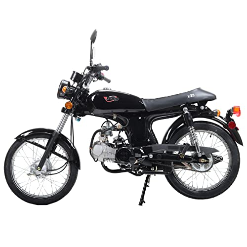 X-PRO 125cc Cafe Cruiser Racer Gas Bike Bicycle Style Motorcycle Street Bike with Manual Transmission, Electric/Kick Start! Big 17' Wheels! (Black)