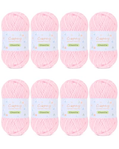 Image of Coopay Chenille Yarn for Crocheting, 8 Pack Medium Weight Yarn - CYC #4 - Total 520yd, Soft Crochet Yarns for Plush Toys, Blankets, Scarves (Pink)