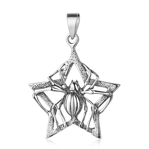 MATERIA 925 Silber Kettenanhänger Spinne Stern - Damen Herren Anhänger antik schwarz in Box KA-124-ohne Kette