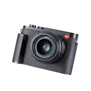 SIUTATDSH Camera Half Case for Leica Q2, Vintage Metal Genuine Leather Camera Protective Cases Stylish Portable Shockproof (Black)