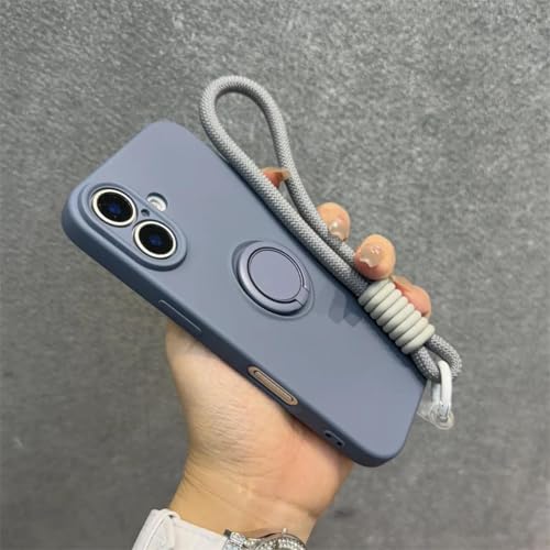 Support de bague en silicone pour iPhone 16 Plus gris avec dragonne chic