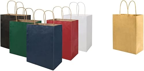 Paquete de 100 bolsas de regalo de papel para manualidades de color marrón y marrón con asas Bluk para recuerdos de fiesta de cumpleaños, Navidad