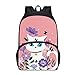 Kawaii White Cat Print Backpack Cute Floral Backpack Pink School Backpack Elementary or Middle School Lightweight Large Capacity Backpack Adjustable Shoulder Strap Bookbags for Girls Boys